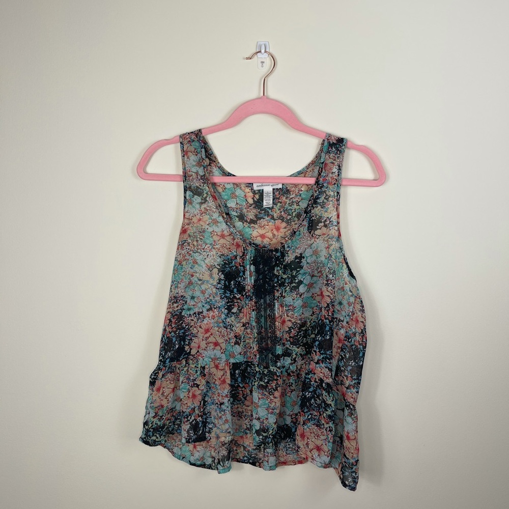 Ambiance Apparel Semi Sheer Floral Peplum Tank